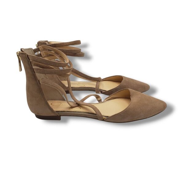 Jessica Simpson Zenka Flats Womens 6 Beige Suede Strappy Pointed Toe - Picture 1 of 9